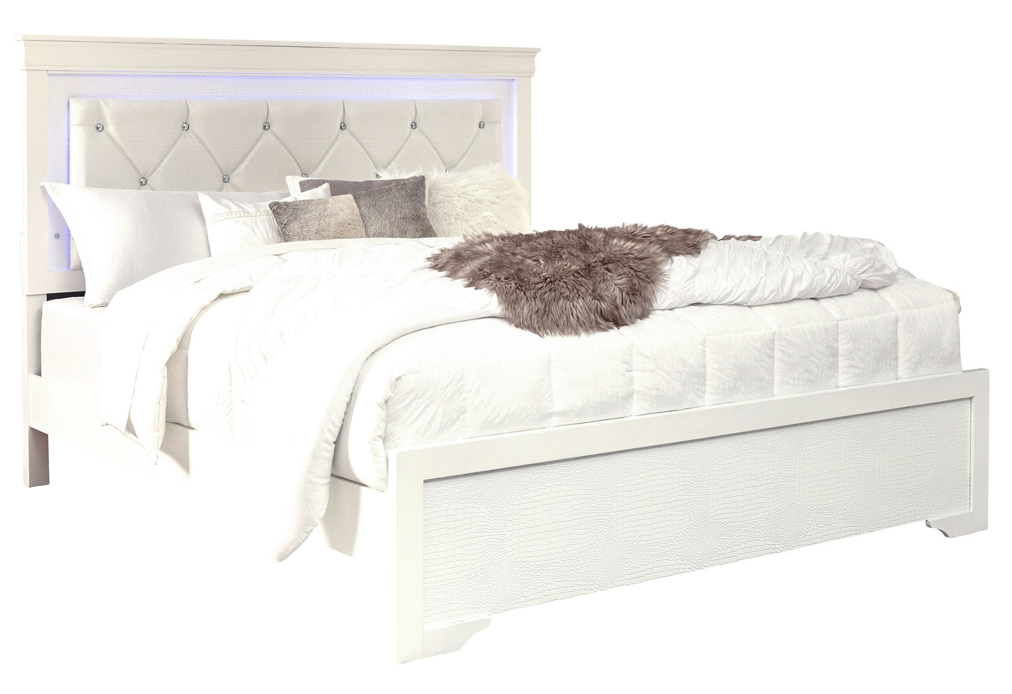 amber white king bed with led
