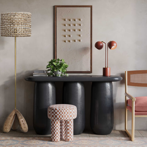 Sabine Chantilly Brown Checkered Boucle Stool - image 2