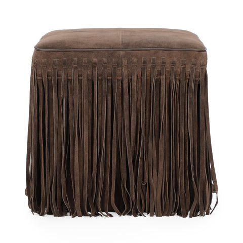 Amelie Devereux Square Suede Fringe Ottoman - image 1