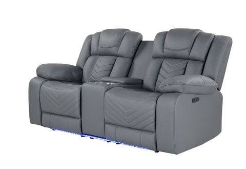 Crystal Grey POWER CONSOLE RECLINING LOVESEAT WITH LED AND USB
