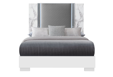 Abigail White Marble Fully Slatted QUEEN BED WITH LED