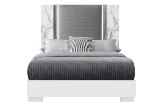 Abigail White Marble Fully Slatted QUEEN BED WITH LED