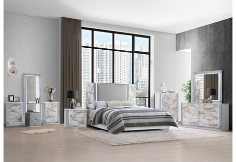Abigail White Marble,Ylime White Marble Fully Slatted CHEST WITH LED