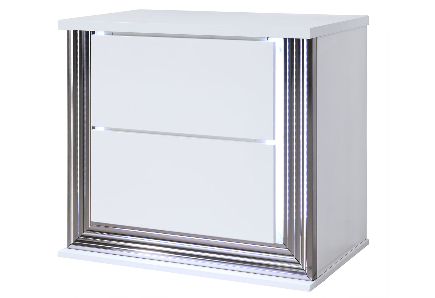 abigail smooth white,ylime smooth white fully slatted nightstand with led and usb