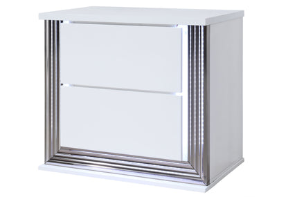 Abigail Smooth White,Ylime Smooth White Fully Slatted NIGHTSTAND WITH LED AND USB