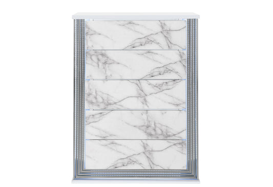 Abigail White Marble,Ylime White Marble Fully Slatted CHEST WITH LED