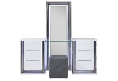 Abigail Smooth White Fully Slatted VANITY WITH LED AND STOOL
