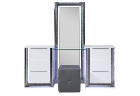 Abigail Smooth White Fully Slatted VANITY WITH LED AND STOOL