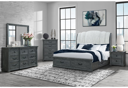 Alexa Grey Upholstered Bed,Rowan/Tatum Grey,Rowan/Tatum Grey Storage KING BED GROUP STORAGE