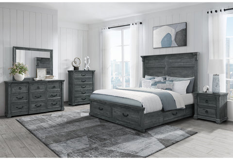 Alex Grey,Rowan/Tatum Grey Storage,Tatum Grey Panel Bed QUEEN BED GROUP STORAGE