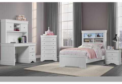 Amber White Youth BOOKCASE TWIN BED, DRESSER, MIRROR AND NIGHTSTAND