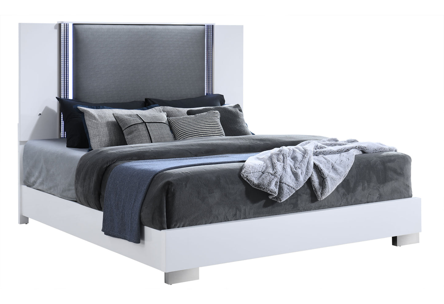 abigail smooth white fully slatted king bed with led fully slatted