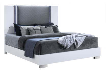 Abigail Smooth White Fully Slatted KING BED WITH LED FULLY SLATTED