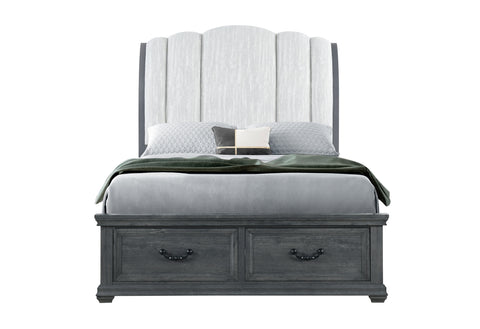 Alexa Grey Upholstered Bed,Rowan/Tatum Grey Storage QUEEN BED STORAGE