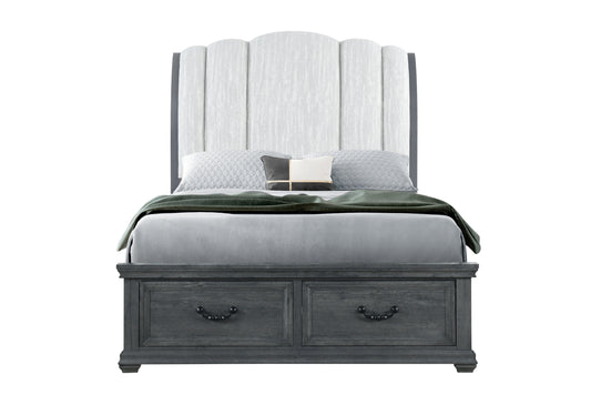Alexa Grey Upholstered Bed,Rowan/Tatum Grey Storage QUEEN BED STORAGE