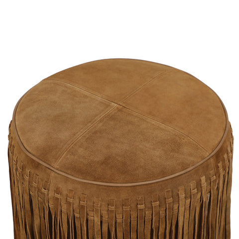 Amelie Devereux Round Suede Fringe Ottoman - image 3