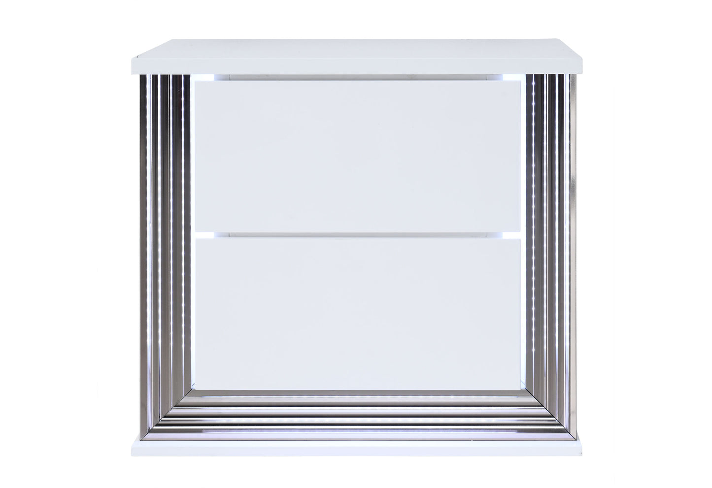 abigail smooth white,ylime smooth white fully slatted nightstand with led and usb