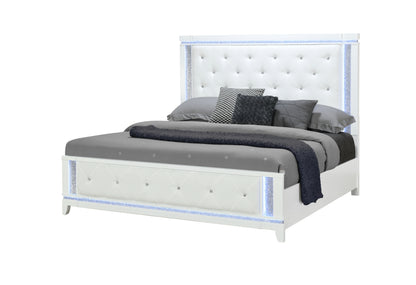 Riley White KING BED WITH LED