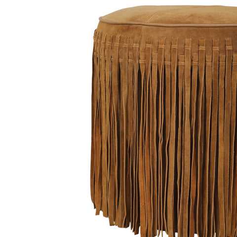 Amelie Devereux Round Suede Fringe Ottoman - image 4