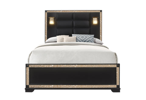Jordan Black / Gold QUEEN BED WITH LAMPS