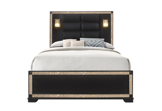 Jordan Black / Gold QUEEN BED WITH LAMPS