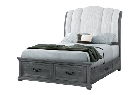 Alexa Grey Upholstered Bed,Rowan/Tatum Grey Storage QUEEN BED STORAGE