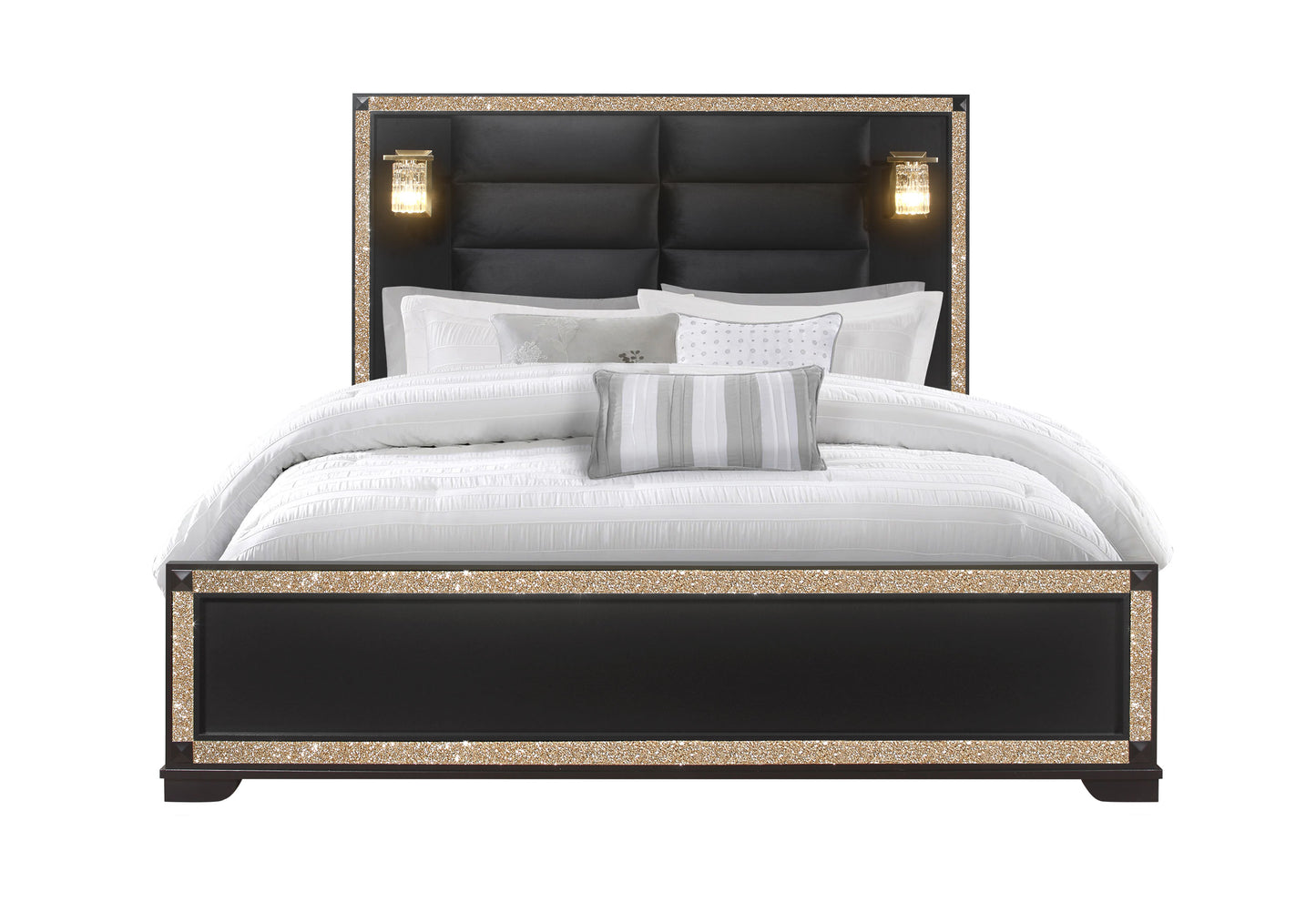 jordan black / gold king bed with lamps