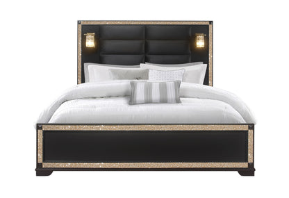 Jordan Black / Gold KING BED WITH LAMPS