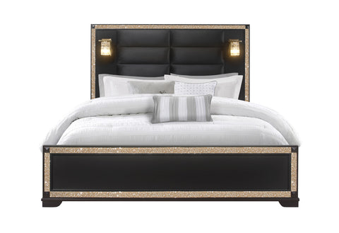 Jordan Black / Gold KING BED WITH LAMPS