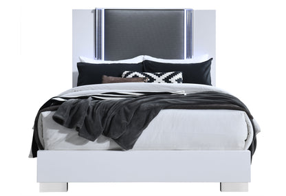 Abigail Smooth White Fully Slatted QUEEN BED WITH LED FULLY SLATTED