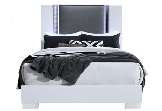 Abigail Smooth White Fully Slatted QUEEN BED WITH LED FULLY SLATTED