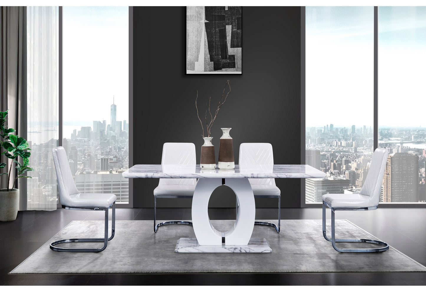 jordyn white dining table + 4 dc