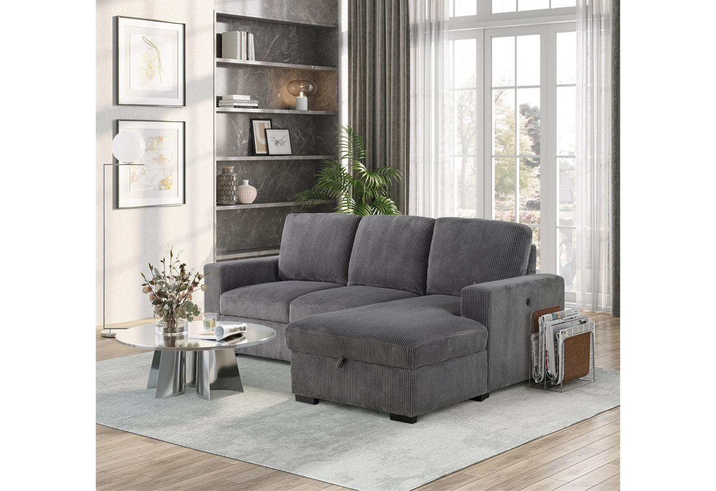 delilah grey l shape sectional with pull out sofa bed