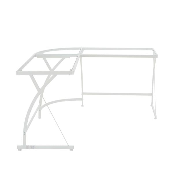 zarriah writing desk, clear glass top & white finish