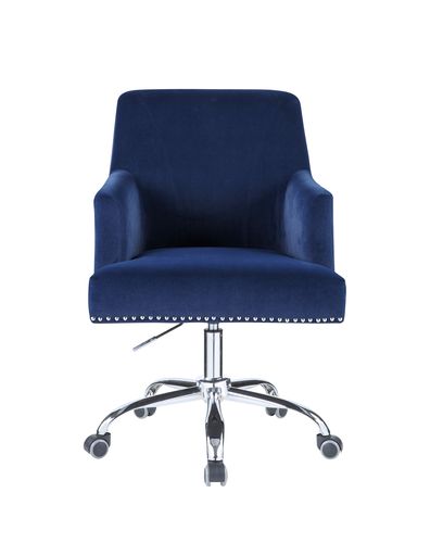 zeena office chair, blue velvet & chrome finish