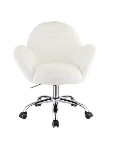 Zekera Office Chair, White Lapin & Chrome Finish