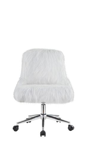 Zemocryss II Office Chair, White Faux Fur & Chrome Finish