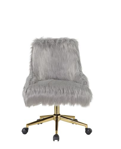 zemocryss ii office chair, gray faux fur & gold finish