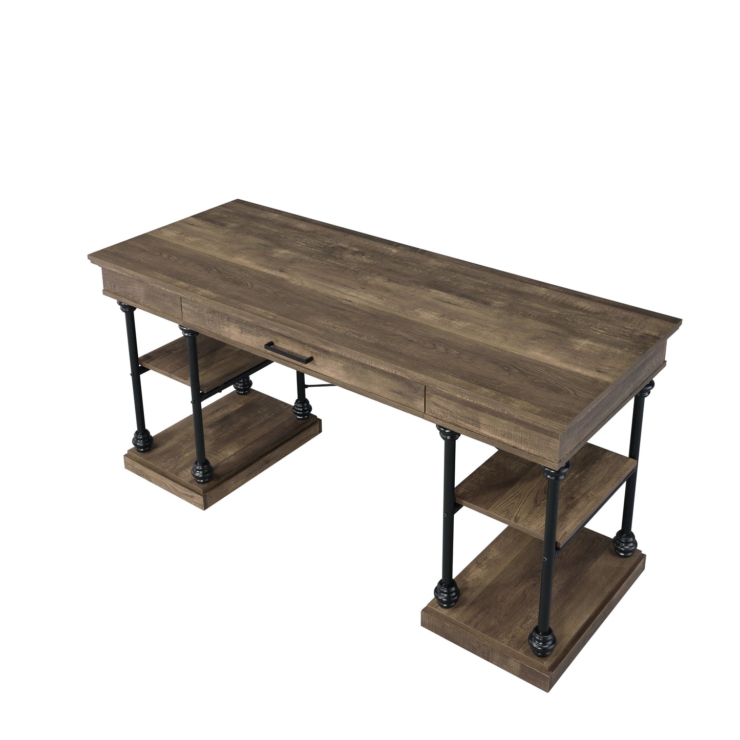 zinnia writing desk, rustic oak & black finish