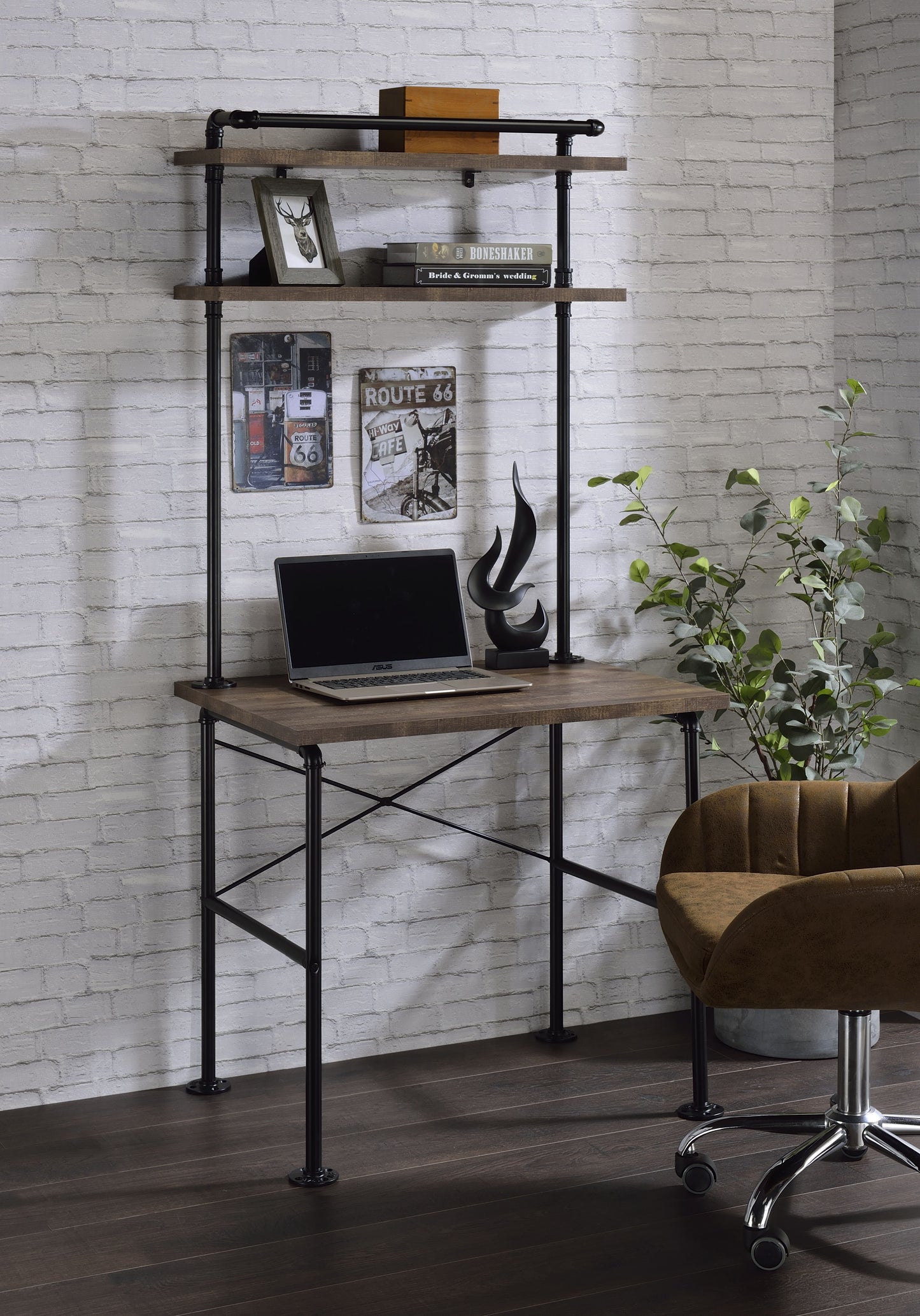 zlatan writing desk, rustic oak & black finish