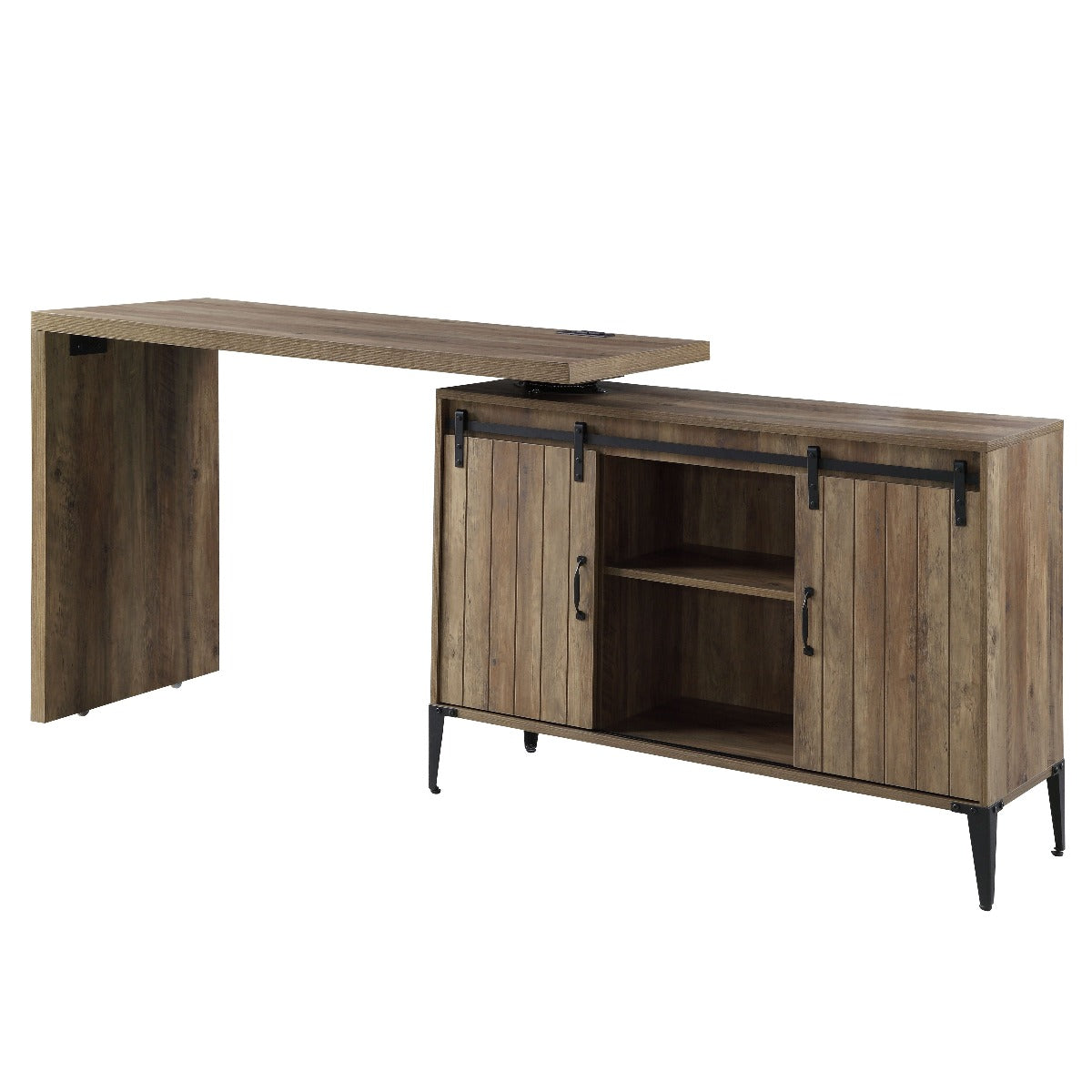 zakwani writing desk w/usb, rustic oak & black finish