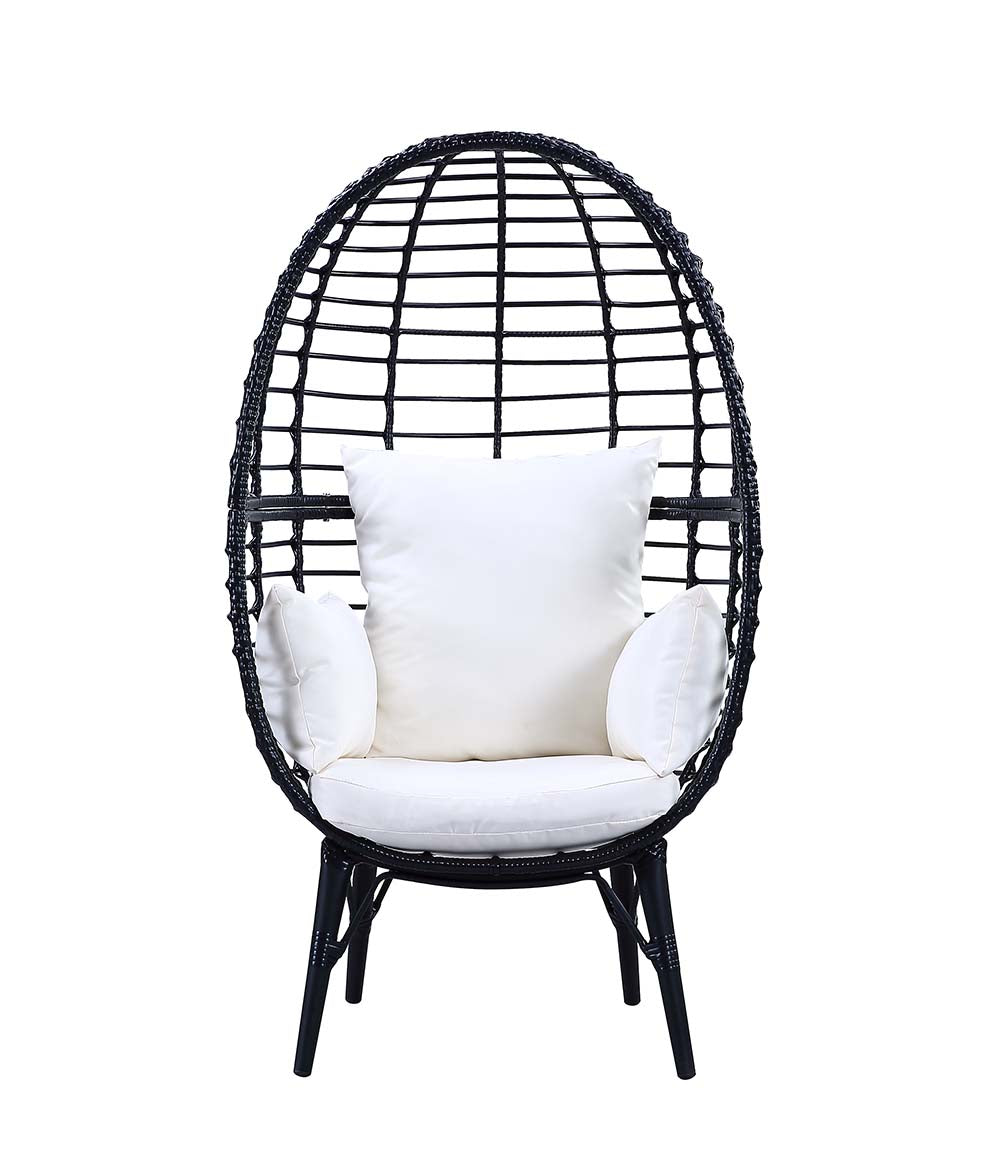 zusa patio lounge chair, light gray fabric & black finish