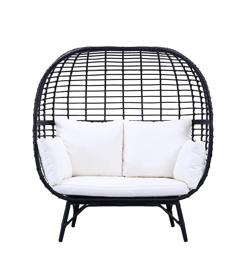 zusa patio lounge chair, cream fabric & black finish